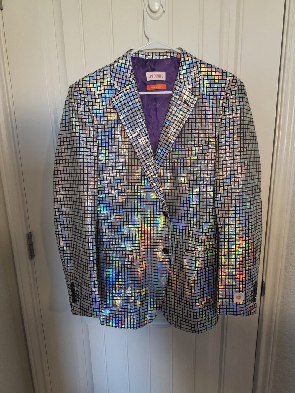 OppoSuits Discoballer Mens 42 Blazer Silver Holographic Hoco Party Jacket